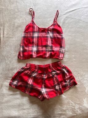 COLSIE 2 Piece Red Plaid Pajama Set Shorts Tank Top Comfy Cozy College Sz XS EUC